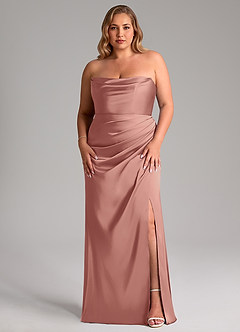 Azazie Leonis Bridesmaid Dresses Rosette Mermaid Pleated Stretch Satin Convertible Dress image9