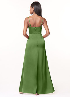 Azazie Maci Bridesmaid Dresses Basil A-Line V-Neck Pleated Stretch Satin Dress image2
