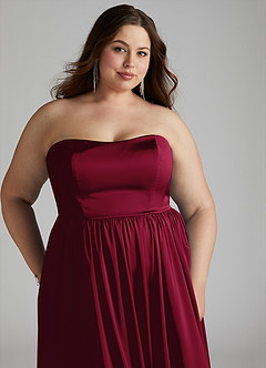 Azazie Morana Bridesmaid Dresses Burgundy A-Line Off the Shoulder Stretch Satin Convertible Dress image19
