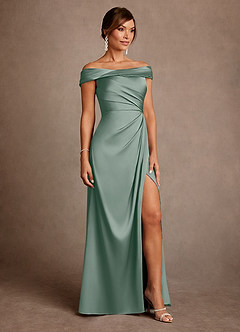 Azazie Bedford Mère de la mariée Robes Robe Fourreau en Satin extensible Plissée Sauge D'argent image4