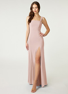 Azazie Alara Bridesmaid Dresses Blushing Pink Sheath Side Slit Stretch Chiffon Dress image1