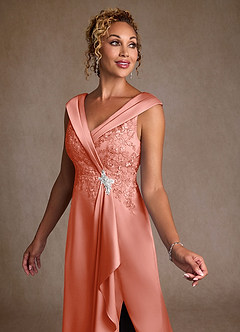 Azazie Santa Monica Mother of the Bride Dresses Coral A-Line Lace Dress image5