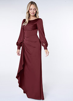 Azazie Raye Bridesmaid Dresses Cabernet Mermaid Long Sleeve Stretch Satin Dress image3