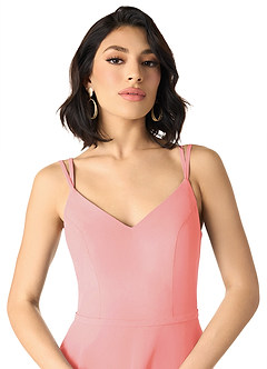 Azazie Janine Bridesmaid Dresses Coral A-Line V-Neck Chiffon Dress image3