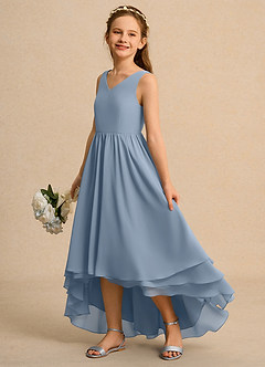 Azazie Kitten Girl vestidos de niña de las flores Vestido de Azul Polvoriento de Gasa de Corte En A image1