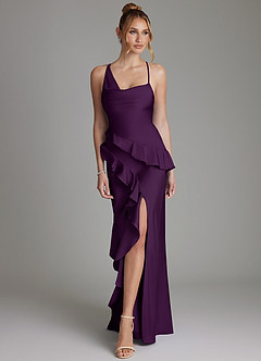 Azazie Jayda Bridesmaid Dresses Grape A-Line Ruched Stretch Satin Dress image4