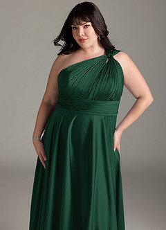 Azazie Charlize Bridesmaid Dresses Dark Green A-Line One Shoulder Stretch Satin Dress image14