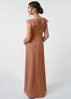 Azazie Claudine Junior Robe Trapèze en Mousseline de soie Plissée Bronze image4