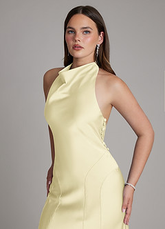 Azazie Sahara Final Sale Agave A-Line Pleated Stretch Satin Dress image4