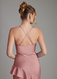 Azazie Jayda Bridesmaid Dresses Dusty Rose A-Line Ruched Stretch Satin Dress image6
