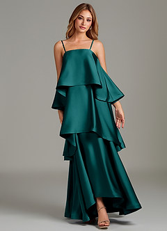 Azazie Azalea Robes de demoiselle d'honneur Robe Trapèze en Satin extensible Drapé Paon image6