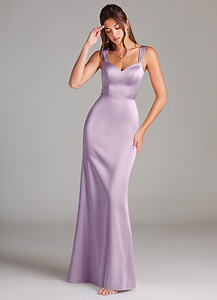 Azazie Denice Bridesmaid Dresses Frosted Lilac Sheath Pleated Stretch Satin Dress image1