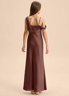 Azazie Madelyn Junior Osłona Zza ramienia Satyna elastyczna Długość podłogi Młodsza druhna Sukienka image2