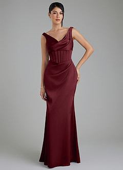 Azazie Spencer Bridesmaid Dresses Cabernet Mermaid Pleated Stretch Satin Dress image1