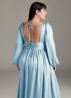 Azazie Norah Robes de demoiselle d'honneur Robe Trapèze en Satin extensible Bleu Ciel image13