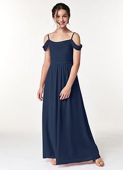 Azazie Alivia Junior Dark Navy A-Line Off the Shoulder Chiffon Dress image5