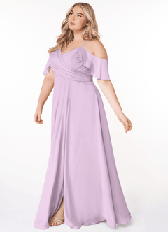 Azazie Dakota Brautjungfernkleider A-Linie V-Hals Gefaltet Chiffon Kleid Frostiges Flieder image9