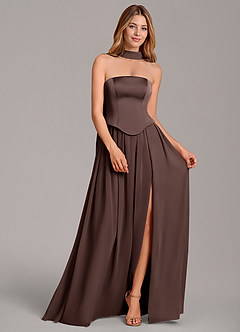 Azazie Cadence Suknie dla druhen Linia A Gorset Satyna elastyczna Do ziemi Sukienka image3