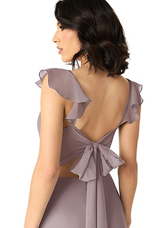 Azazie Everett Abiti da Damigella Abito A-Line in Chiffon Increspato con Scollo a V Dusk image5