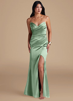 Azazie Yola Bridesmaid Dresses Matcha Sheath Pleated Metallic Satin Dress image6