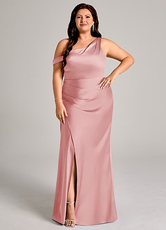 Azazie Madelyn Robes de demoiselle d'honneur Robe Sirène Convertible en Satin extensible Une épaule Rose Poudré image10