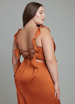 Azazie Jessamine Bridesmaid Dresses Cinnamon Sheath Corset Stretch Satin Dress image14