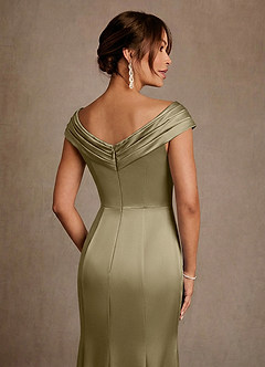Azazie Aberdeen Mother of the Bride Dresses Moss Green Sheath Pleated Stretch Satin Dress image5