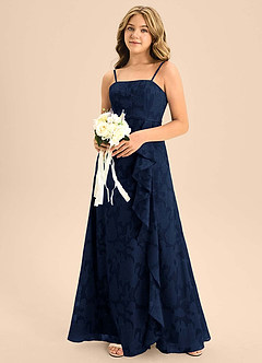 Azazie Kaylee Junior Vestido de Azul Marino Oscuro de Devorado Floral de Corte en A con Con cinturón image6