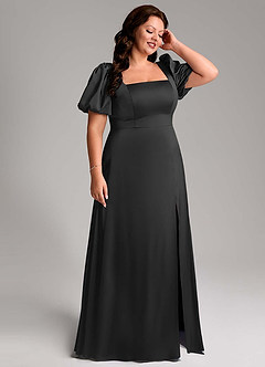 Azazie Fyona Bridesmaid Dresses Black A-Line Pleated Stretch Satin Dress image13