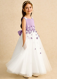 Azazie Eleni Flower Girl Dresses Ivory Wisteria Ball-Gown Bow Tulle Dress image5