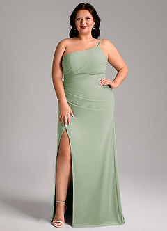 Azazie Eren Bridesmaid Dresses Dusty Sage Sheath One Shoulder Chiffon Dress image8