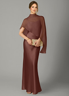 Azazie Jaleesa Bridesmaid Dresses Espresso A-Line High Neck Stretch Satin Dress image5