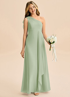 Azazie Delilah Junior Abito A-Line in Chiffon Increspato Verde Salvia image4