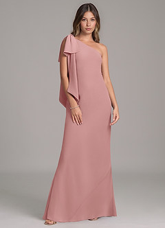 Azazie Capri Bridesmaid Dresses Dusty Rose A-Line One Shoulder Chiffon Dress image6