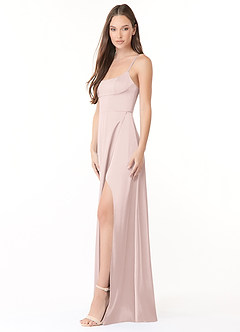 Azazie Halsey Brautjungfernkleider Etui Seitliche Cut-Outs Stretch-Satin Kleid Zartrosa image4