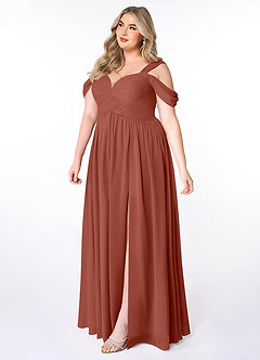 Azazie Lianne Brautjungfernkleider A-Linie Schulterfrei Chiffon Kleid Rotbraun image9