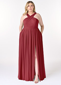 Azazie Elvira Bridesmaid Dresses Pomegranate A-Line Pleated Chiffon Dress image7