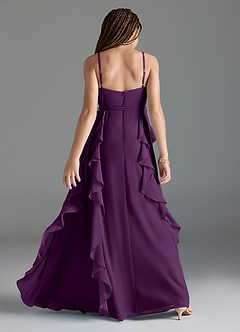 Azazie Peyton Junior Grape A-Line V-Neck Cascading Ruffles Chiffon Dress image5
