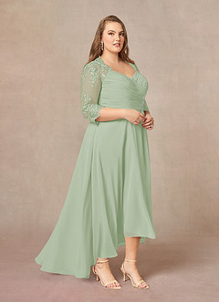 Azazie Devereaux Mother of the Bride Dresses Dusty Sage A-Line Lace Chiffon Dress image8