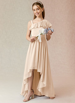Azazie Mango Junior White Alabaster A-Line Ruched Chiffon Dress image2