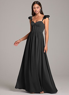 Azazie Denisse Bridesmaid Dresses Black A-Line Ruched Stretch Satin Dress image3