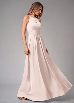 Azazie Bonnie Bridesmaid Dresses Blushing Pink A-Line Pleated Stretch Satin Dress image4
