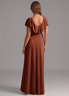Azazie Lainey Bridesmaid Dresses Terracotta A-Line Ruched Velvet Dress image3
