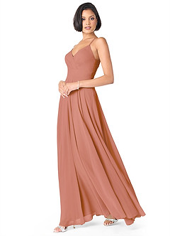 Azazie Avelina Vestidos de damas de honor Vestido de Mai Tai de Gasa de Corte en A con Cuello en V Plisado image3