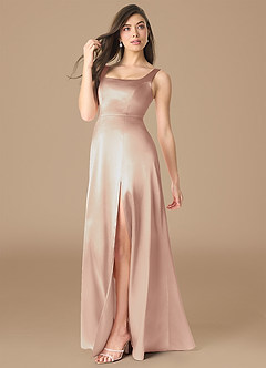 Azazie Joyce Abiti da Damigella Abito A-Line in Raso Metallizzato Spacco Laterale Rosa Inglese image3