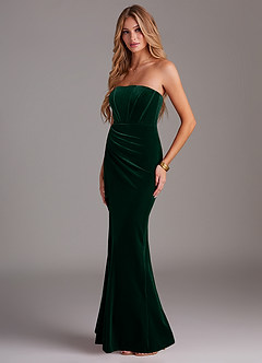 Azazie Larisa Vestidos de damas de honor Vestido de Esmeralda de terciopelo de Corte Recto Convertible con Sin tirantes image3