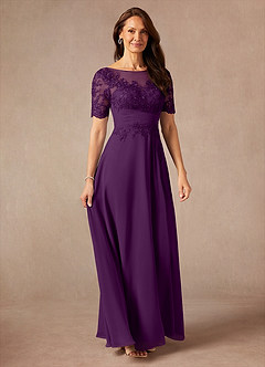 Azazie Raissa Final Sale Grape A-Line Lace Chiffon Dress image6