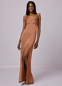 Barbie ♥ Azazie Final Sale Bronzer Sheath Stretch Satin Dress image3