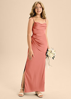 Azazie Mai Junior Coral A-Line Sweetheart Neckline Stretch Satin Dress image3