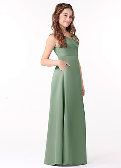 Azazie Sadia Junior Vestido de Matcha de Satén Elástico de Corte En A con Plisado image2